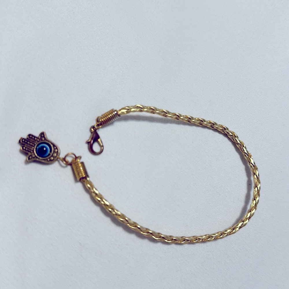 Hamsa evil eye gold colored twisted rope bracelet